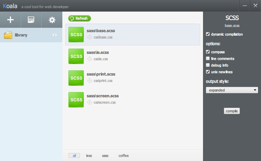 scss (sass) + compassがスーパー便利でびっくりしすぎて今さら環境を作ったり。Koalaで。